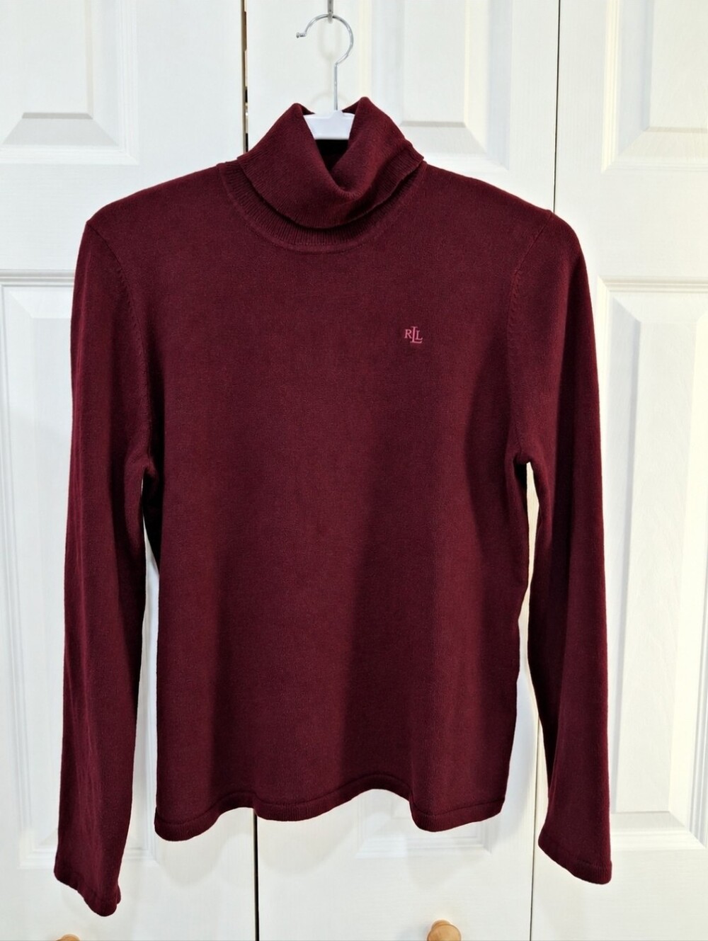 Lauren Ralph Lauren Maroon Merino Wool Blend Knit Turtleneck Sweater Monogram XL